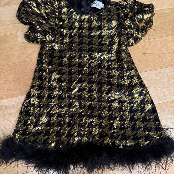 Lola + The Boys Glittering Gold and Black Sequin Houndstooth Dress - never  worn!